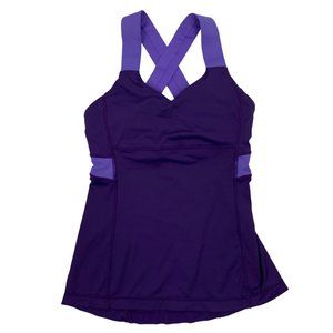 Lululemon Push Your Limits Tank Top Color Block Purple Cross Back Shelf Bra 4